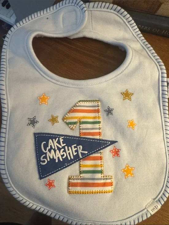 Mud Pie White Baby Bib with Multicolor Striped 