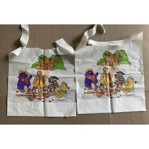 2 McDonalds 1993 Kids Plastic Bibs Catch Pocket Ronald Hamburgler Grimace Birdie