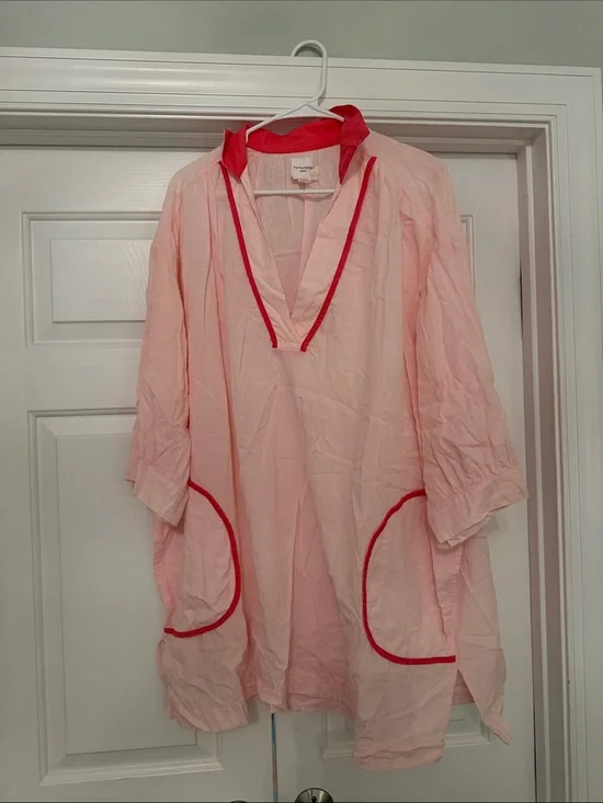 Pomander Place Light Pink Tunic with Red Trim
