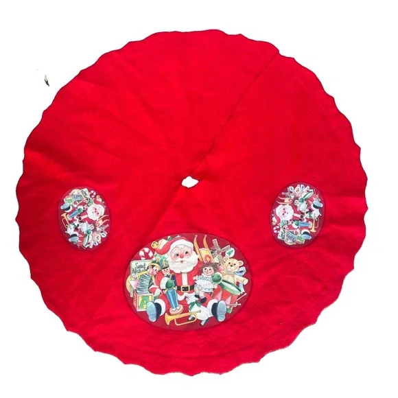 Vtg Rennoc Bric Brac Felt Red Christmas Tree Skirt 40