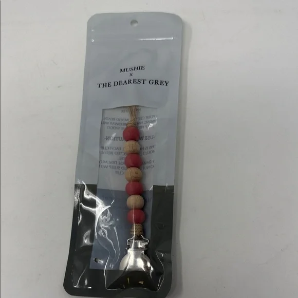 Mushie x The Dearest Grey Pacifier Clip Brand New
