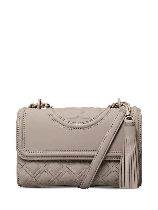 Tory Burch Fleming Small Quilted Leather Convertible Shoulder Bag in Taupe