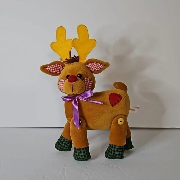 Vintage 2001 REINDEER Red Noise Patchwork Plush Pre-owned