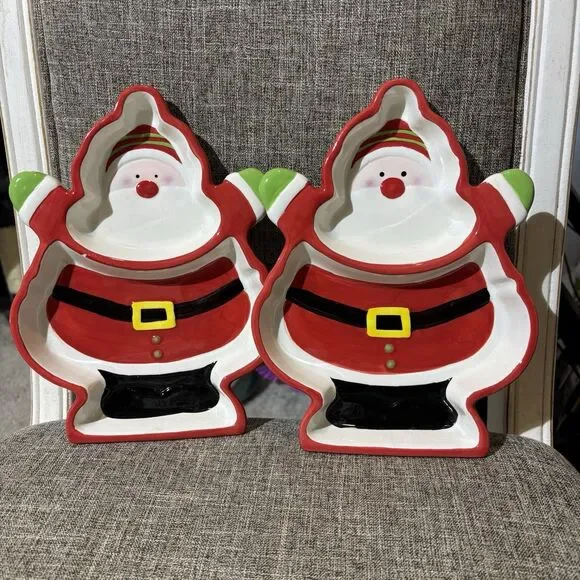 Santa Claus Christmas Ceramic 2-Section Serving Tray Dish Essex Mfg