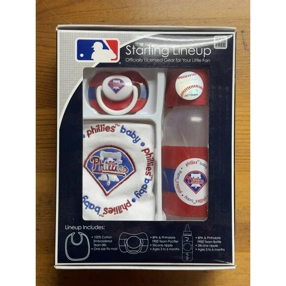 MLB Philadelphia Phillies Starting Lineup Team Bib Pacifier & Bottle Gift Set