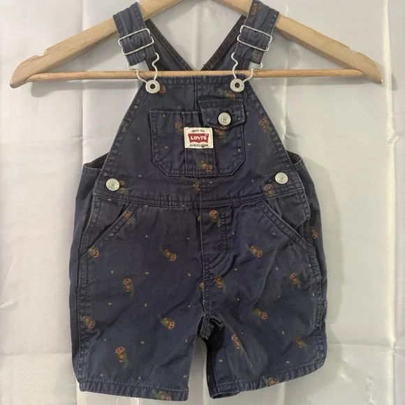 Vintag‎ Levis 12M Parrot Bib Blue Overalls Baby Infant Macaw Bird White Tab