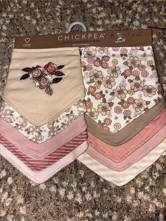 10 Pack Bandana Bibs Floral Pink Baby 0-12M NWT