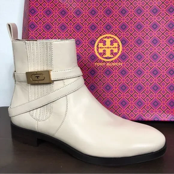 NEW Tory Burch T Hardware Leather Chelsea Boots in Dulce De Leche Size 9.5M