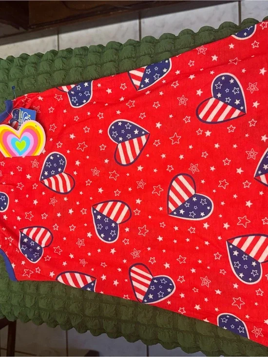 GAP Red Bandana Bib with Navy & White Flag Heart Pattern