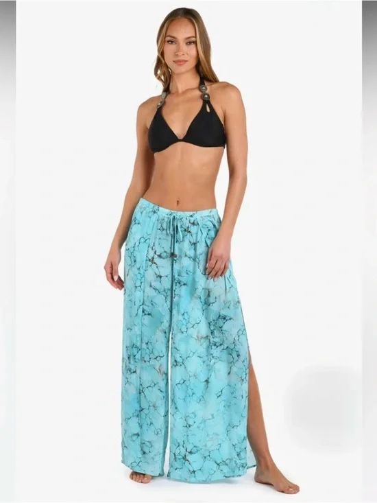 L’agence Size XL Turquoise Print Geraldine Swim Coverup Overlap Pants