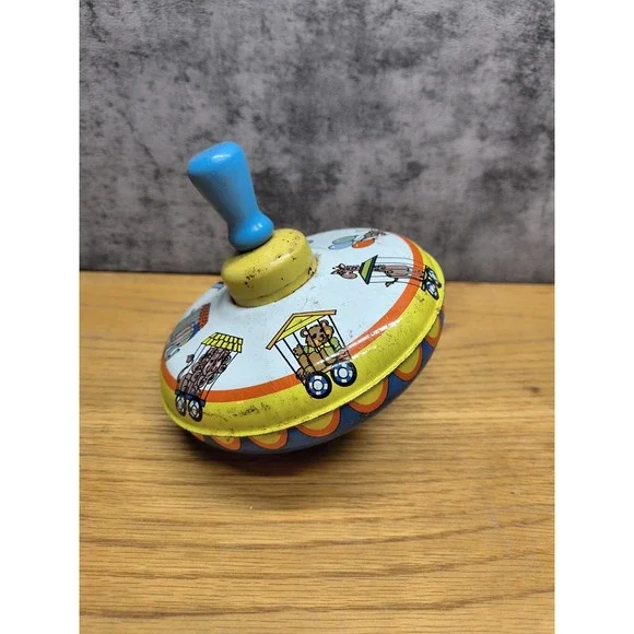 Vintage Ohio Art Push Spinning Top Circus Animal Train Theme Push Spin‎ Top