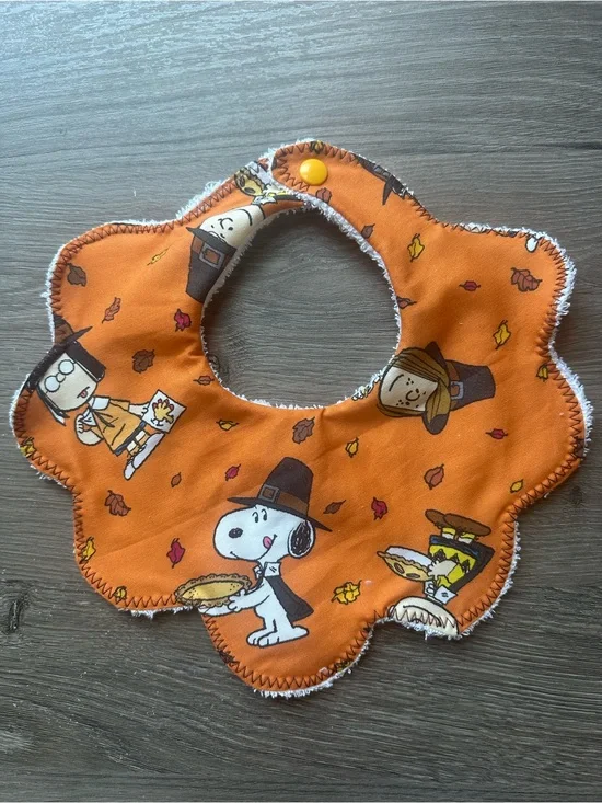 Snoopy Orange Thanksgiving Flower Baby Bib - Kids Accessories