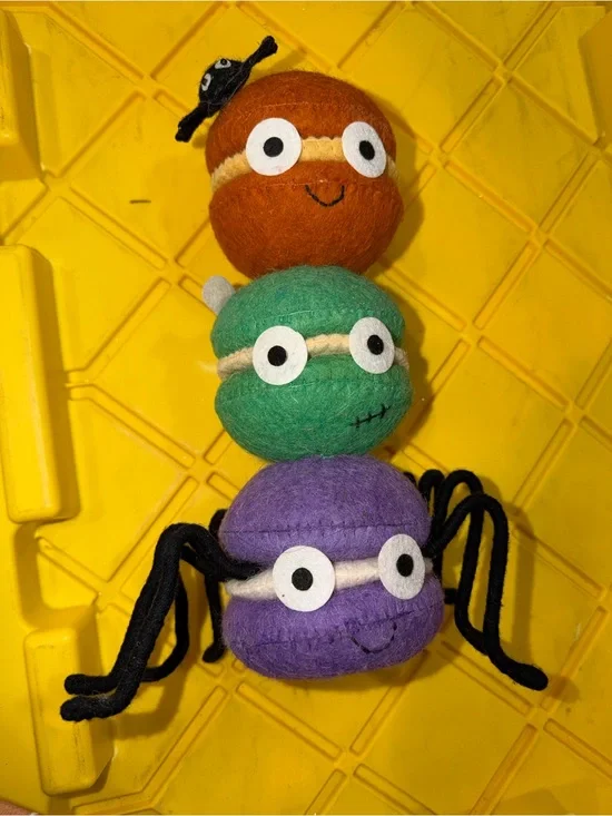 Stackable felt Macaron Spider Trio - Orange, Green & Purple