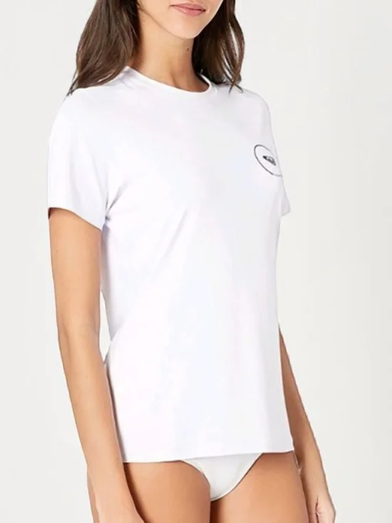 Roxy White Rash Guard Swim Top Logo Graphic Back Short Sleeve Size L