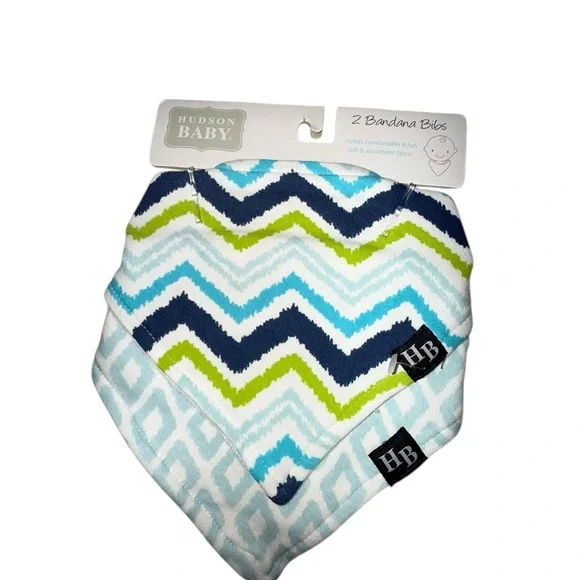 🔥3/$20🔥 Hudson Baby Chevron Bandana Bibs - Blue and Green 2 Pack