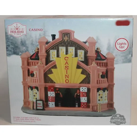 Holiday Time Gambling Casino Lighted Porcelain Christmas Village Building
