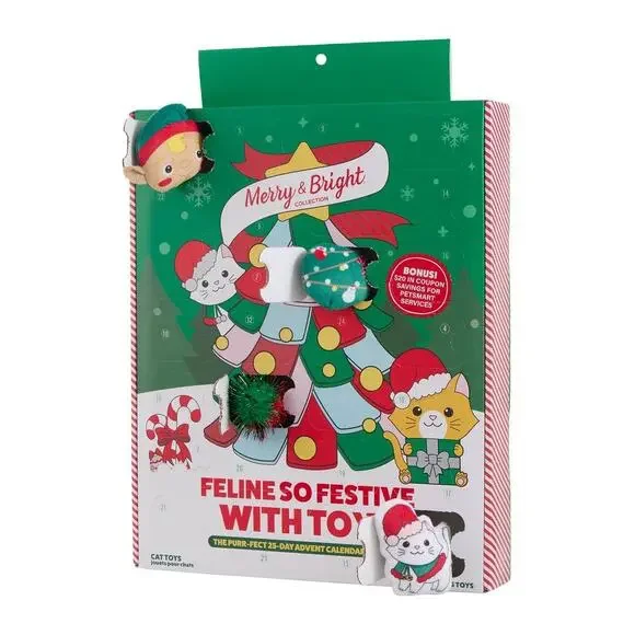 Merry & Bright 25Pc Cat Toy Advent Calendar Crinkle Plush Toss Shake‎ Christmas
