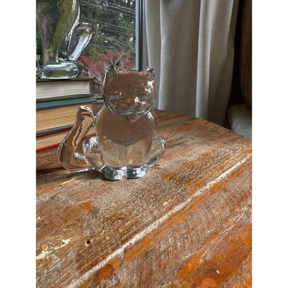 VTG Kosta Boda Zoo Series Bertil‎ Vallien Clear Glass Cat Figurine Paperweight
