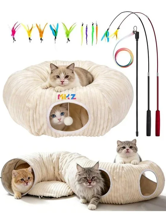 Cozy Cat Tunnel Bed with 12 Fun Interactive Toys for Indoor Kittens