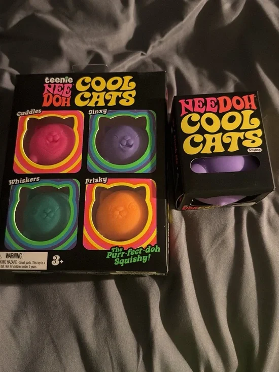 Teenie Needoh Cool Cats Squishy Cat Toys - Pink, Purple, Teal, Orange