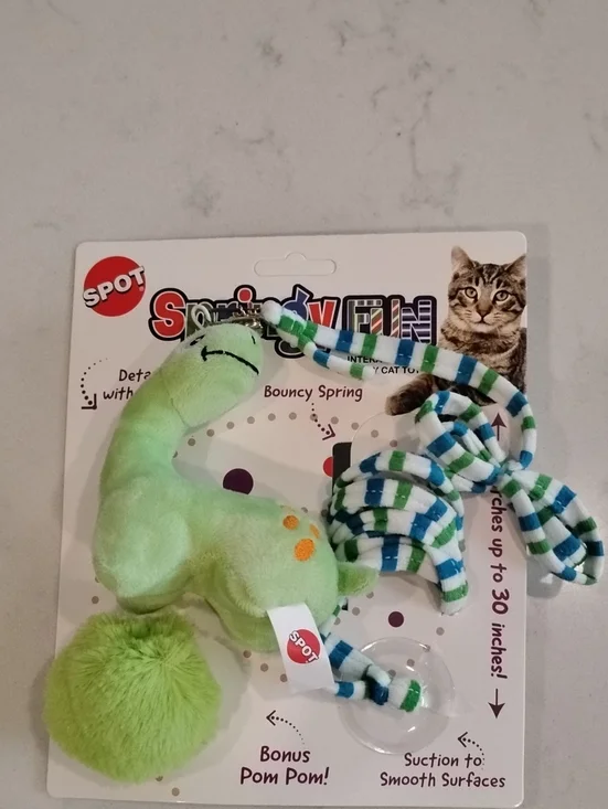 SPOT Plush Dinosaur Cat Teaser Toy with Pom Pom
