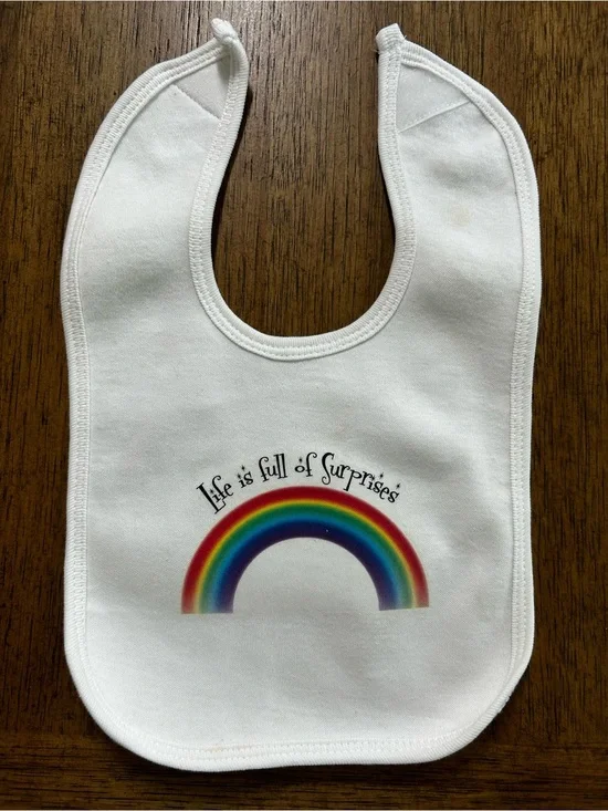 NEW White Baby Bib with Rainbow Graphic - 