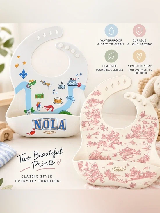 NWOT Set of 2 Maison Nola Silicone Baby Bibs with Catcher