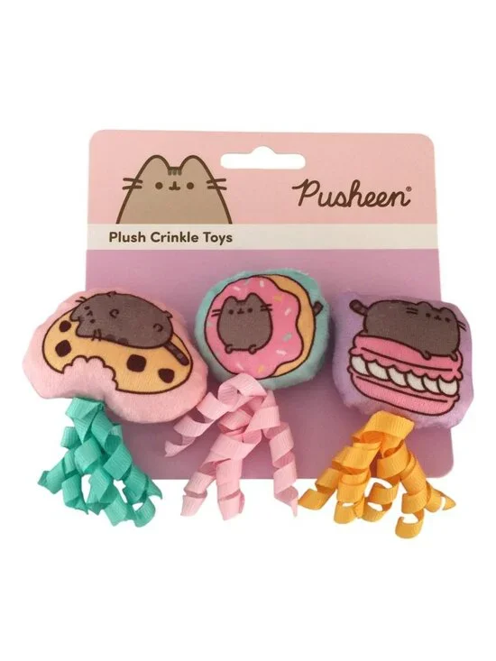 PUSHEEN Plush Crinkle Cat Toys Set of 3 Cookie Donut Macaron