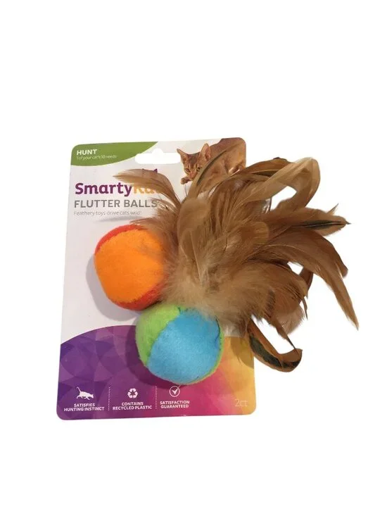 SMARTYKAT Flutter Balls with Feathers Set of 2 Cat Toy