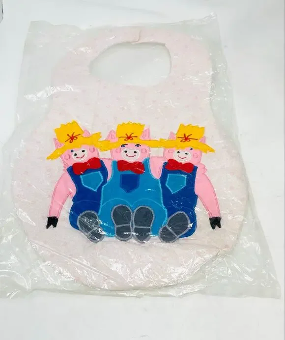 Kubla Craft Applique Bib Country Pigs in Overalls Vintage 1980's NEW Old Stock
