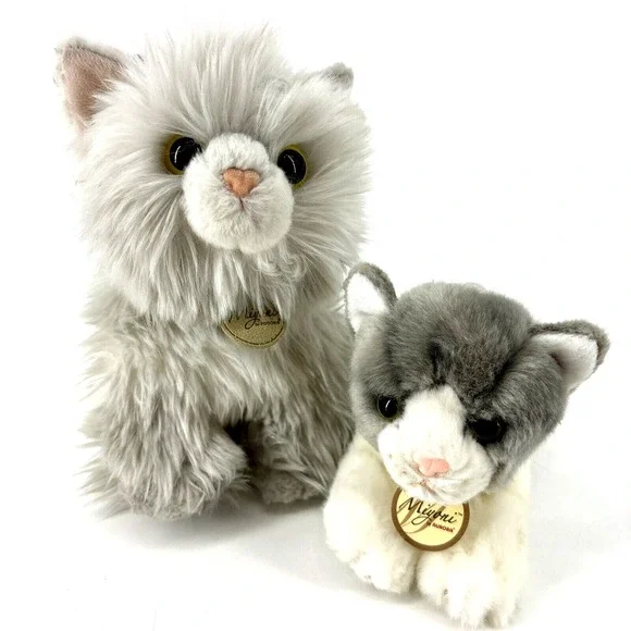 Miyoni by Aurora Cat Plush LOT Gray Tabby‎ Kitty Green Eyes & Persian Princess