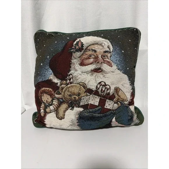 Vintage Santa Claus Christmas Decor Throw Pillow 14in Square Multicolor Tapestry