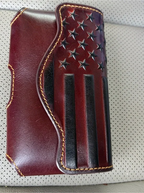 Montana West Brown & Black Embossed Flag Leather Phone Holster with belt loop.