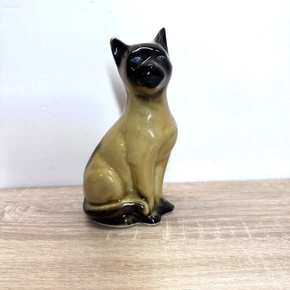 Vintage Made in Brazil Siamese Cat Ceramic Figurine‎ Blue Eyes 7