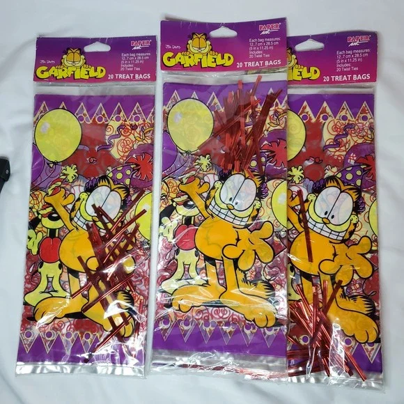 Vintage 1998 Garfield‎ Cat Party Supplies Goody Treat Bags Lot Of 3