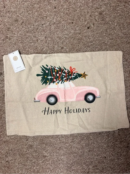NWT H&M Christmas Holiday Pink Car LINENDecorative Pillow Cover - Happy Holidays