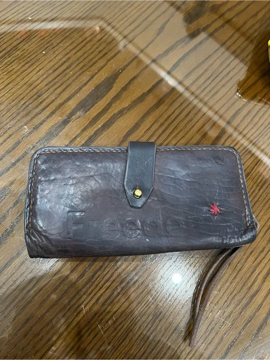 Brown Leather Men's Wallet Clutch with Snap Closure unisex freedom