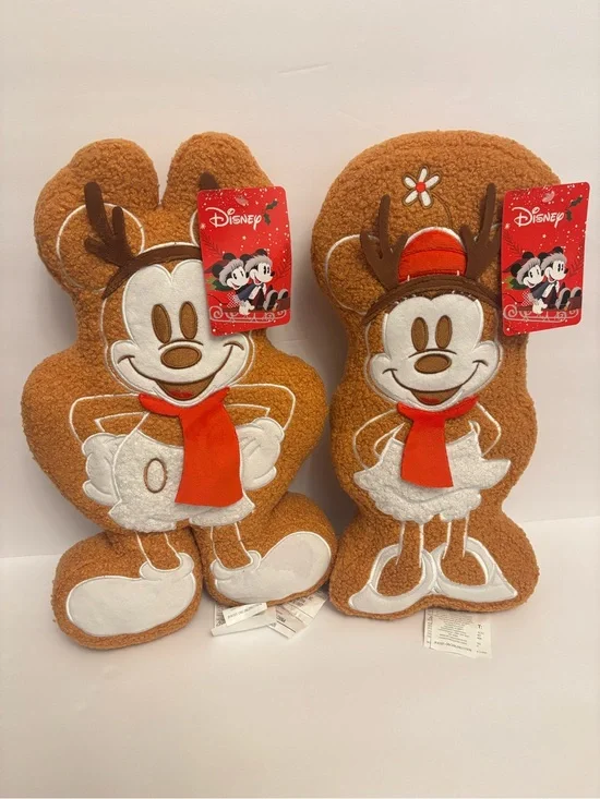 Adorable Disney Mickey Mouse Gingerbread Sherpa Pillows Set of 2 New 2026