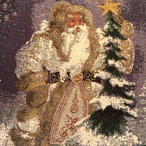 Riverdale Vintage‎ Old World Santa Claus Tapestry Christmas Pillow Blue 16x16