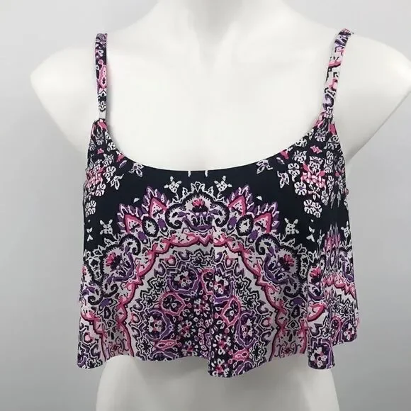 Kenneth Cole black pink mandala print bikini top swimwear