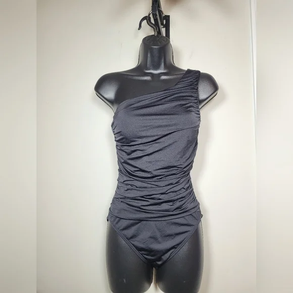 La Blanca Island Goddess One Shoulder Ruched One Piece Swim Suit sz 4 LB4KV14