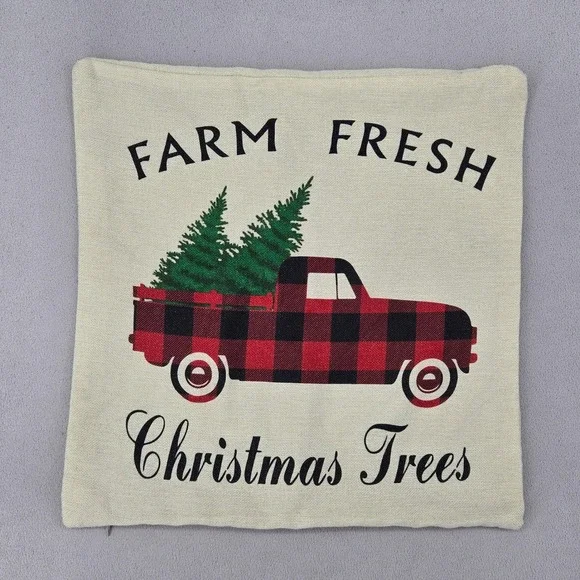 Farm Fresh Christmas Trees Buffalo Plaid Truck 17x17 Throw Pillow Cover Holida