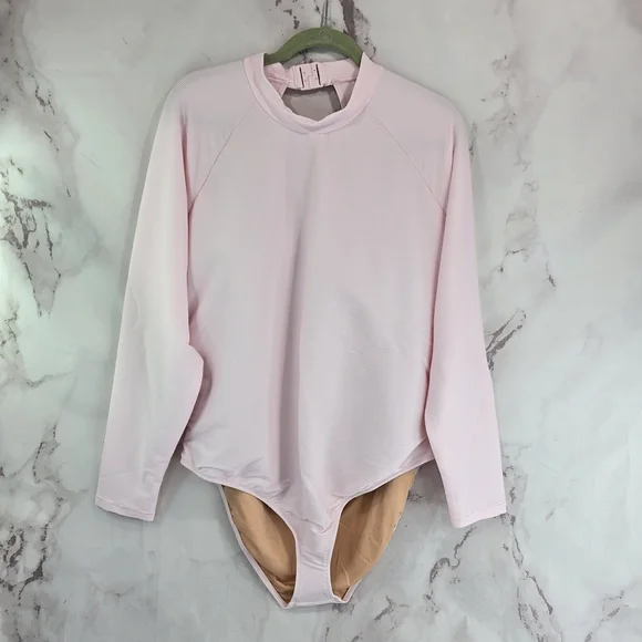 J Crew One Piece Pink Rash Guard Ruched Bikini Full Coverage Swim Suit BE806
