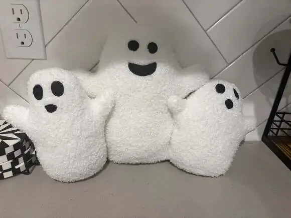 Sherpa Ghost White Halloween Throw Pillow Boo Buddies Set