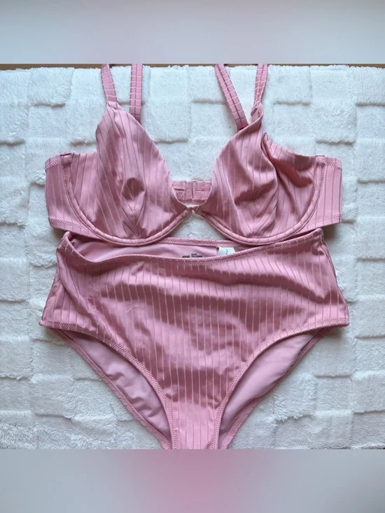 aerie Pink Ribbed Underwire Bikini Top & High-Waist Bottom