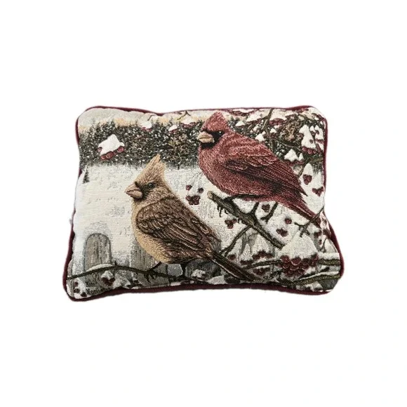 Kim Norlien Cardinal Pair Woven Tapestry Pillow Christmas Winter 10
