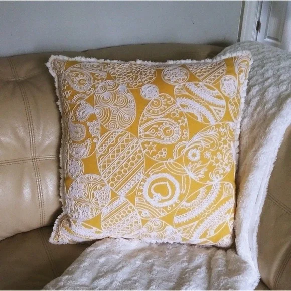 Easter accent pillow fringed embellished yellow‎