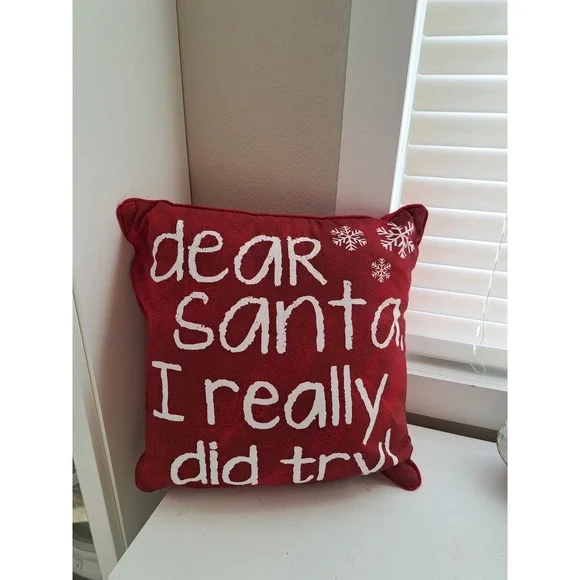 Dear Santa I Really Did Try Christmas Throw Pillow Red White Holiday Decor