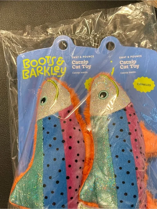 Boots & Barkley Multicolor Catnip Cat Toy - Orange/Blue/Pink Crinkle 2 pack new