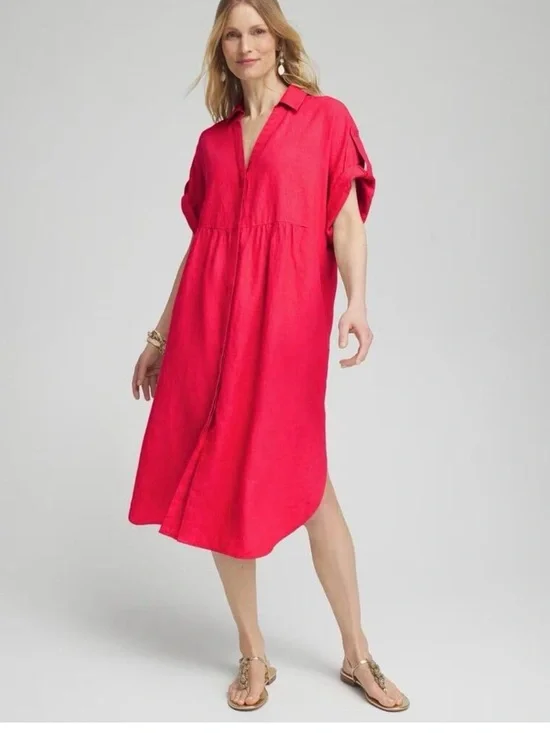 Chico's Bright Fuchsia Linen-Blend Shirt Cover-Up